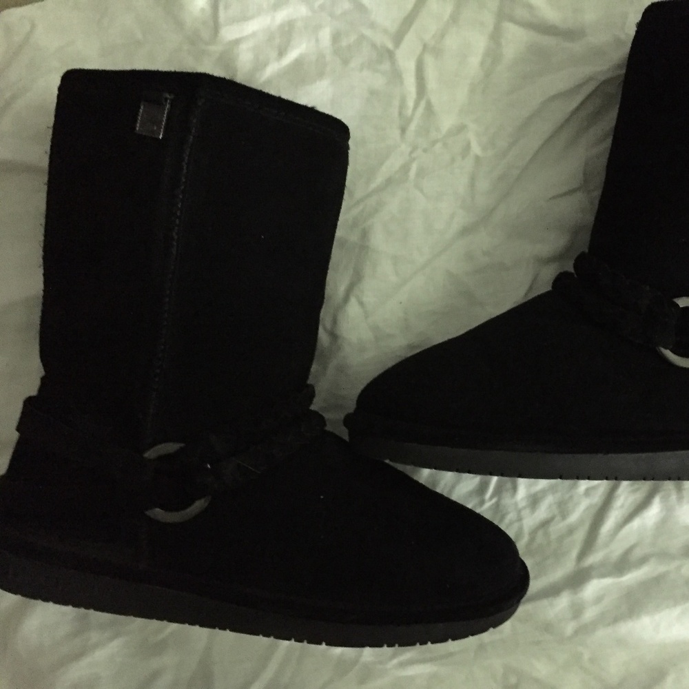 BEARPAW BLACK SUEDE SHEEPSKIN WOOL WOMEN COMFORT